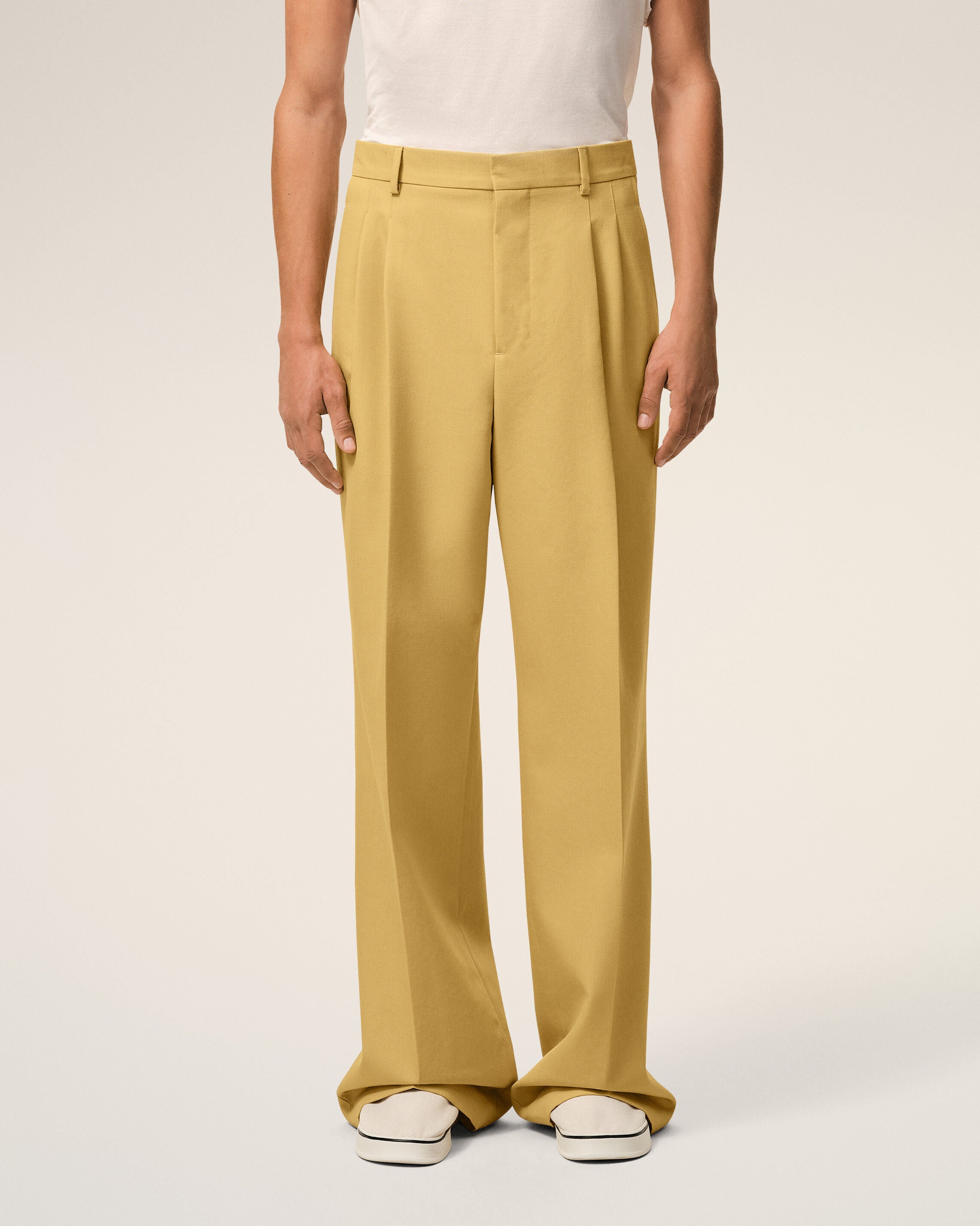 Yellow New Wool Low Waist Wide Trousers - 3