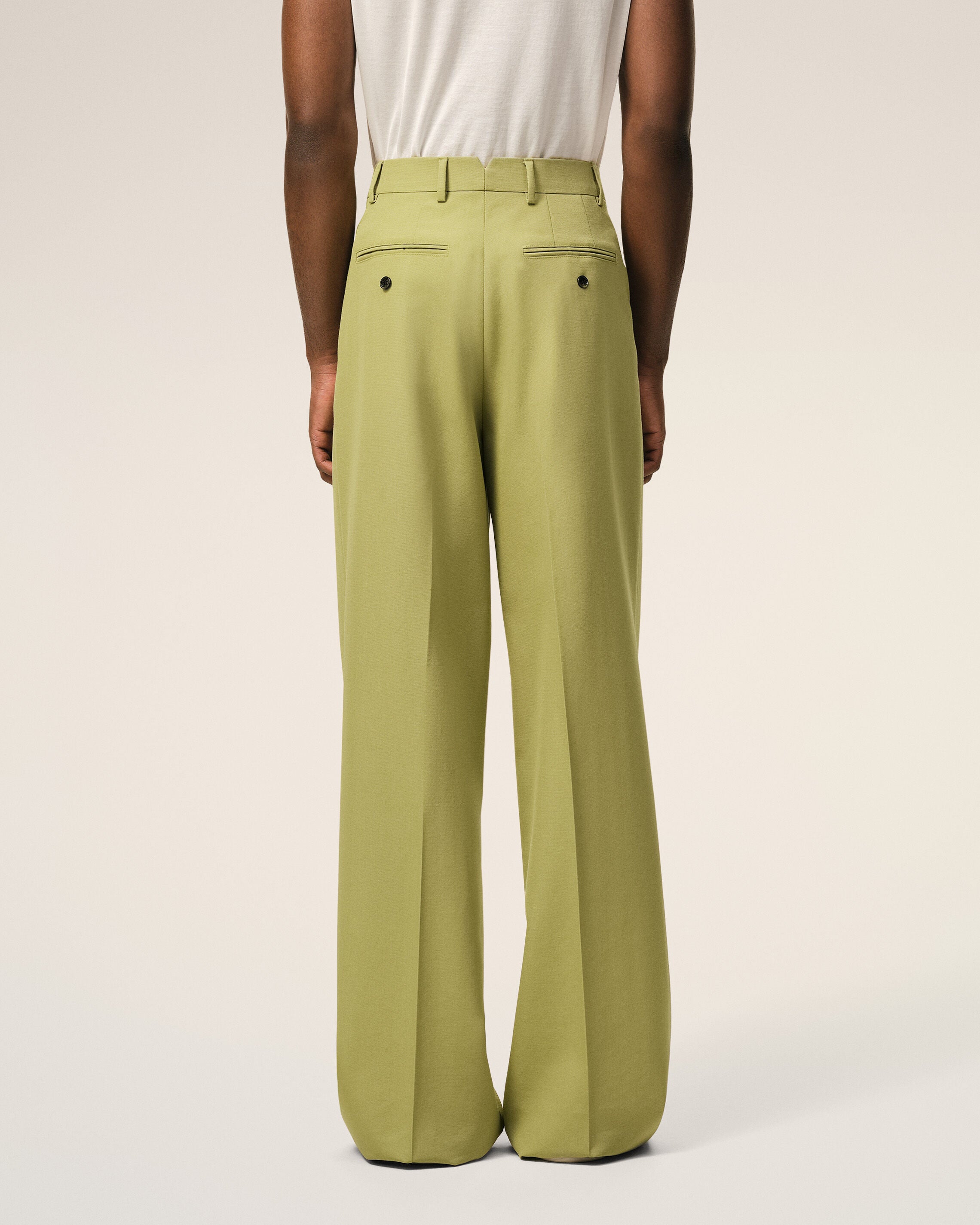 Green New Wool Low Waist Wide Trousers - 4