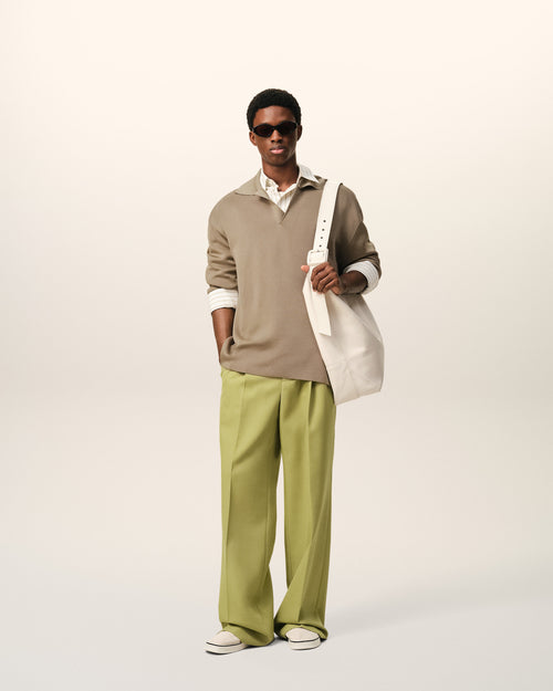 Green New Wool Low Waist Wide Trousers - 1 - Ami Paris