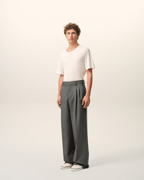 Pantalon Large Gris Taille Basse en Laine Vierge - Homme - 6 - AMI Paris - Ami Paris