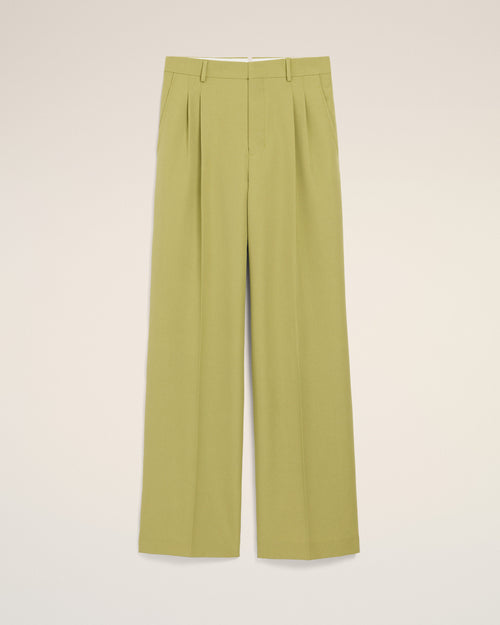 Green New Wool Low Waist Wide Trousers - 1 - Ami Paris