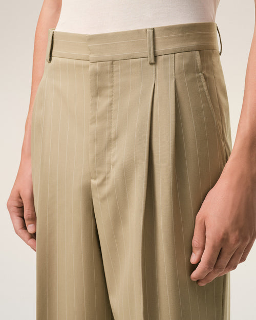 Beige New Wool Low Waist Wide Trousers - 5 - Ami Paris