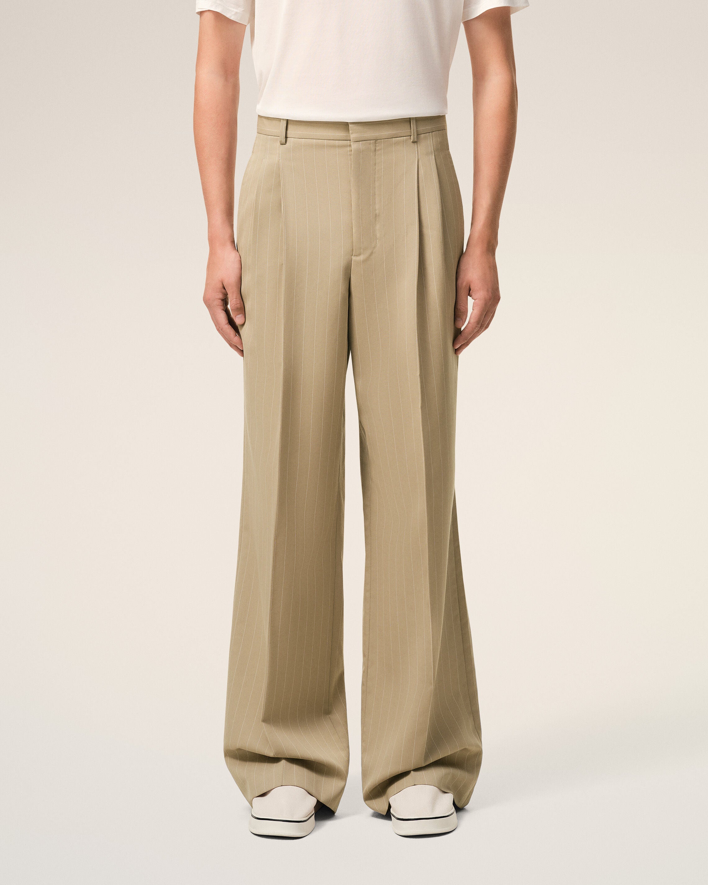 Beige New Wool Low Waist Wide Trousers - 3