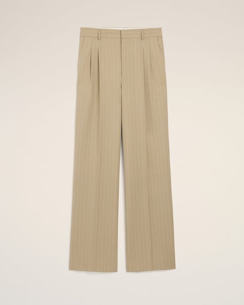 Beige New Wool Low Waist Wide Trousers - 1 - Ami Paris