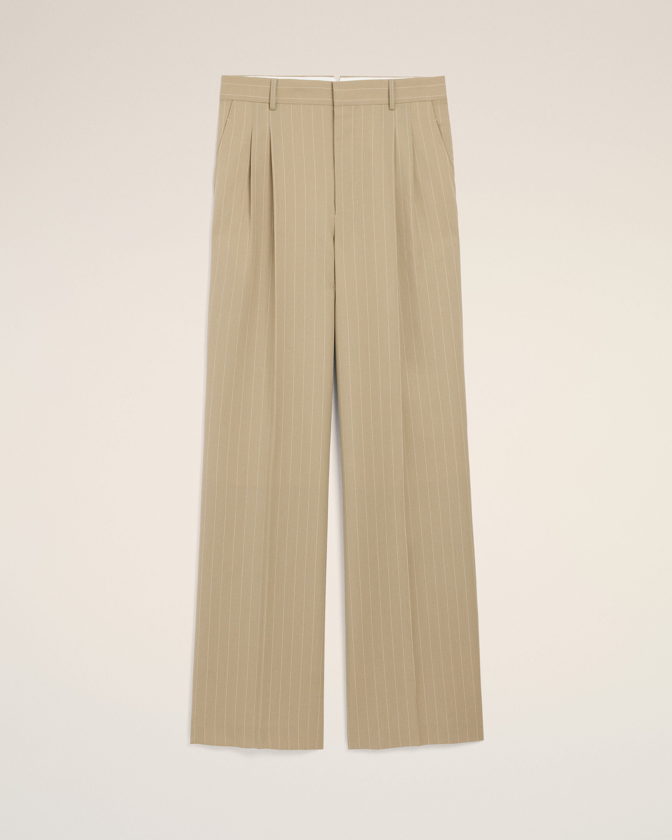 Beige New Wool Low Waist Wide Trousers - 1