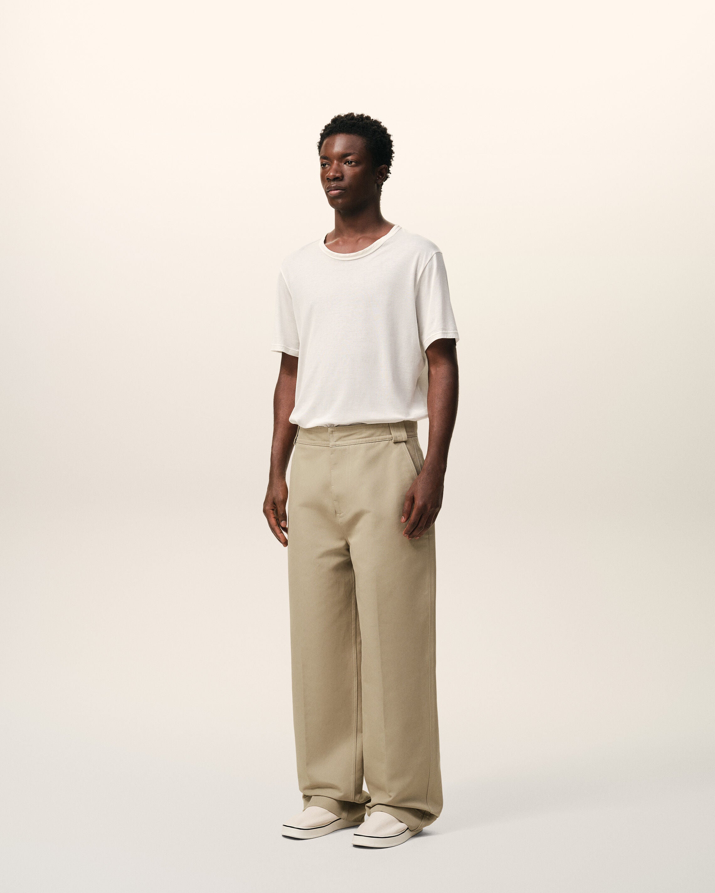 Beige Cotton Baggy Trousers - 6