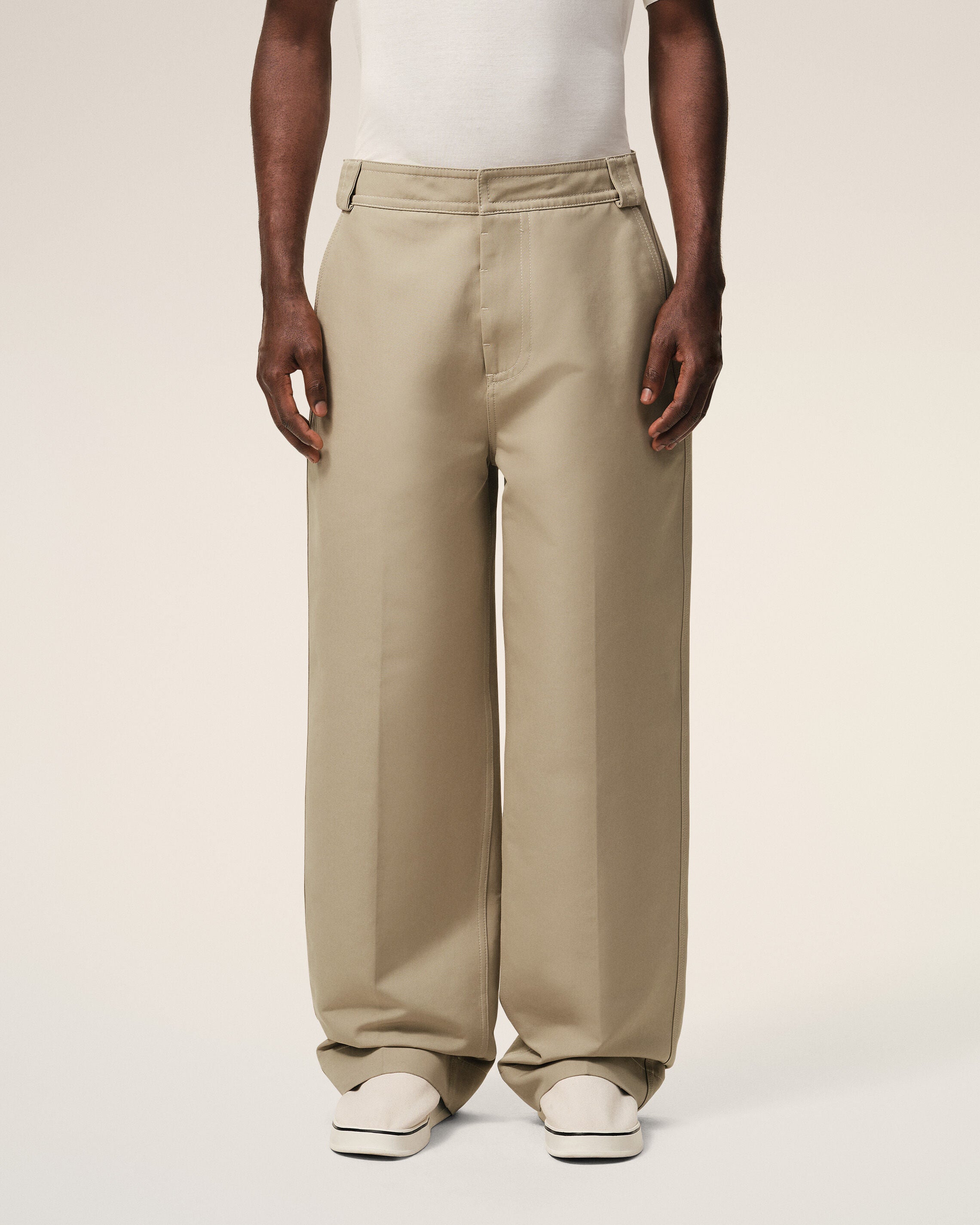 Beige Cotton Baggy Trousers - 3