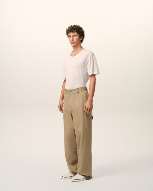 Beige Cotton Worker Trousers - 6 - Ami Paris