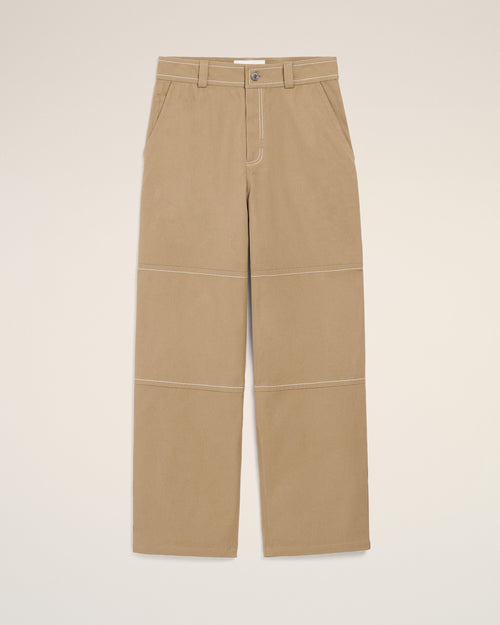 Pantalón de trabajo de algodón beige - 1 - Ami Paris