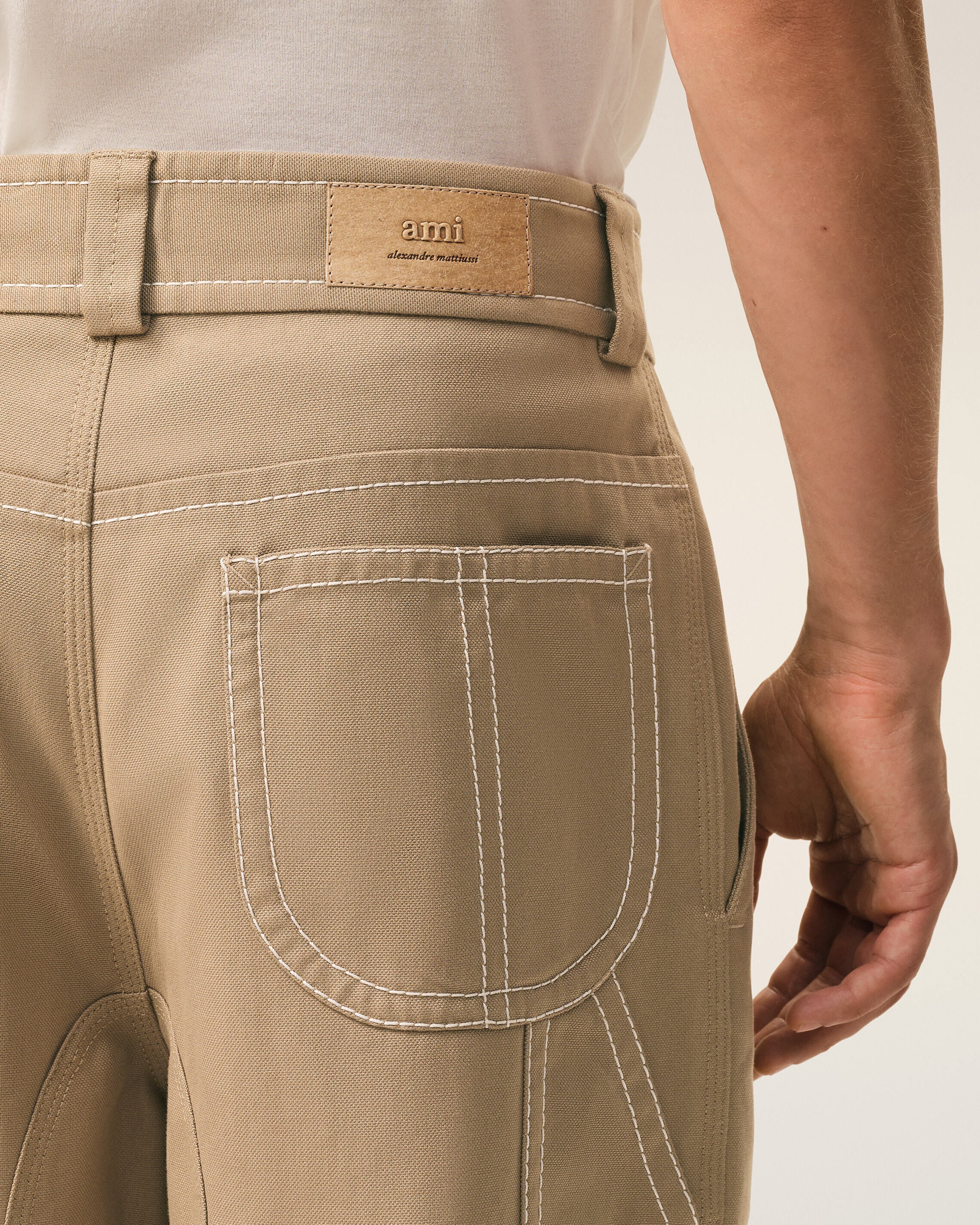 Beige Cotton Worker Trousers - 5