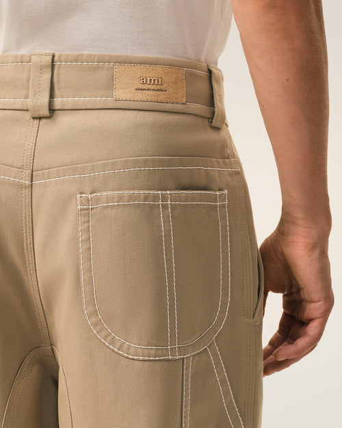 Beige Cotton Worker Trousers - 5 - Ami Paris
