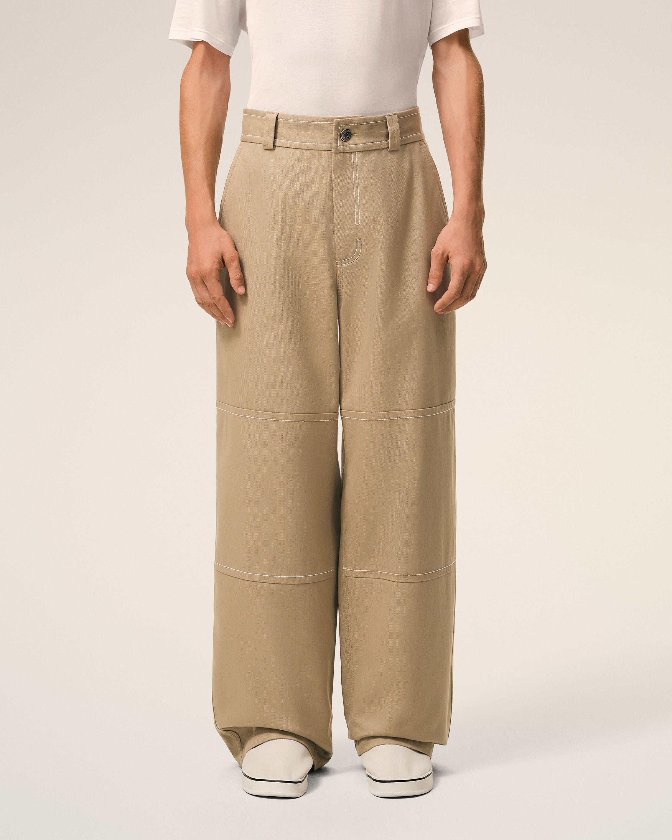 Beige Cotton Worker Trousers - 3