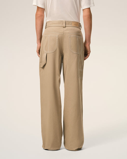 Beige Cotton Worker Trousers - 4 - Ami Paris