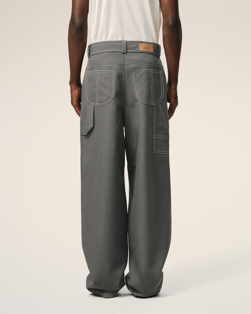 Pantalon Worker Gris en Laine Vierge - 4 - Ami Paris