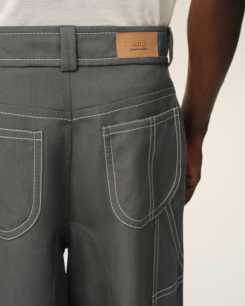 Pantalon Worker Gris en Laine Vierge - 5 - Ami Paris
