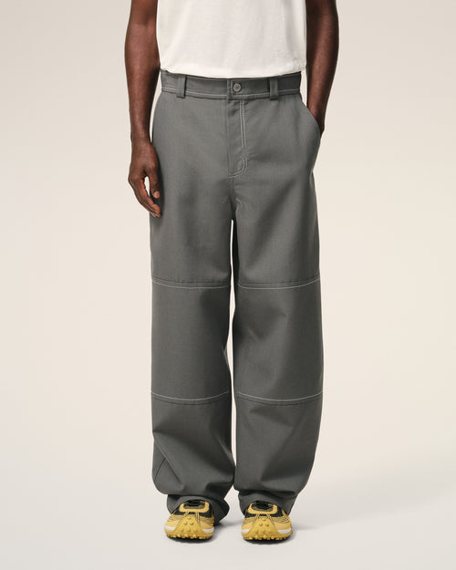 Pantalon Worker Gris en Laine Vierge - 3 - Ami Paris