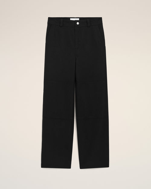 Pantalon Worker Noir en Laine Vierge - 2 - Ami Paris
