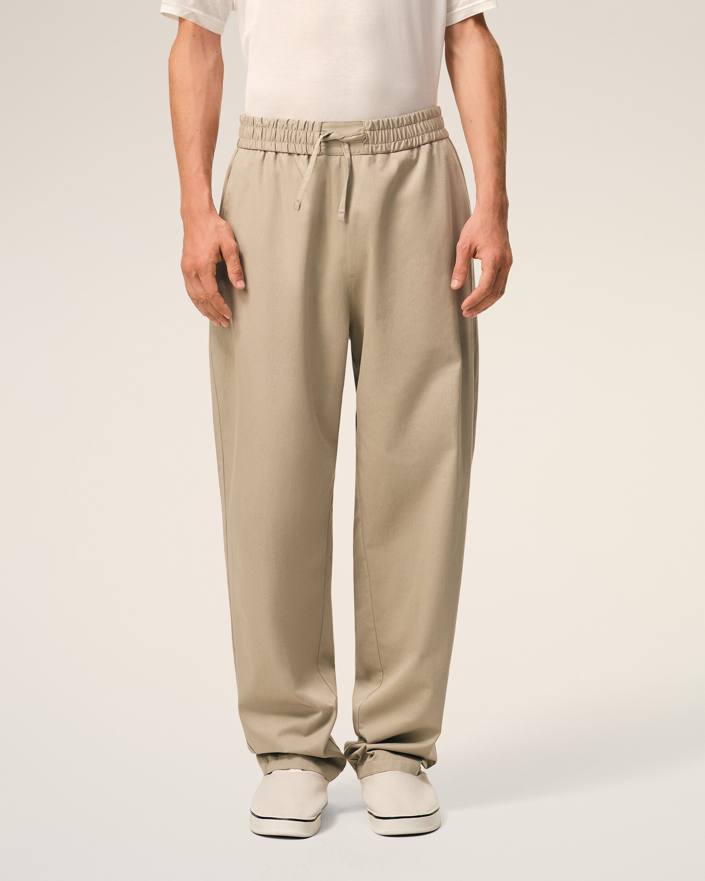 Pantalon Beige Taille Elastiquée en Coton - 3