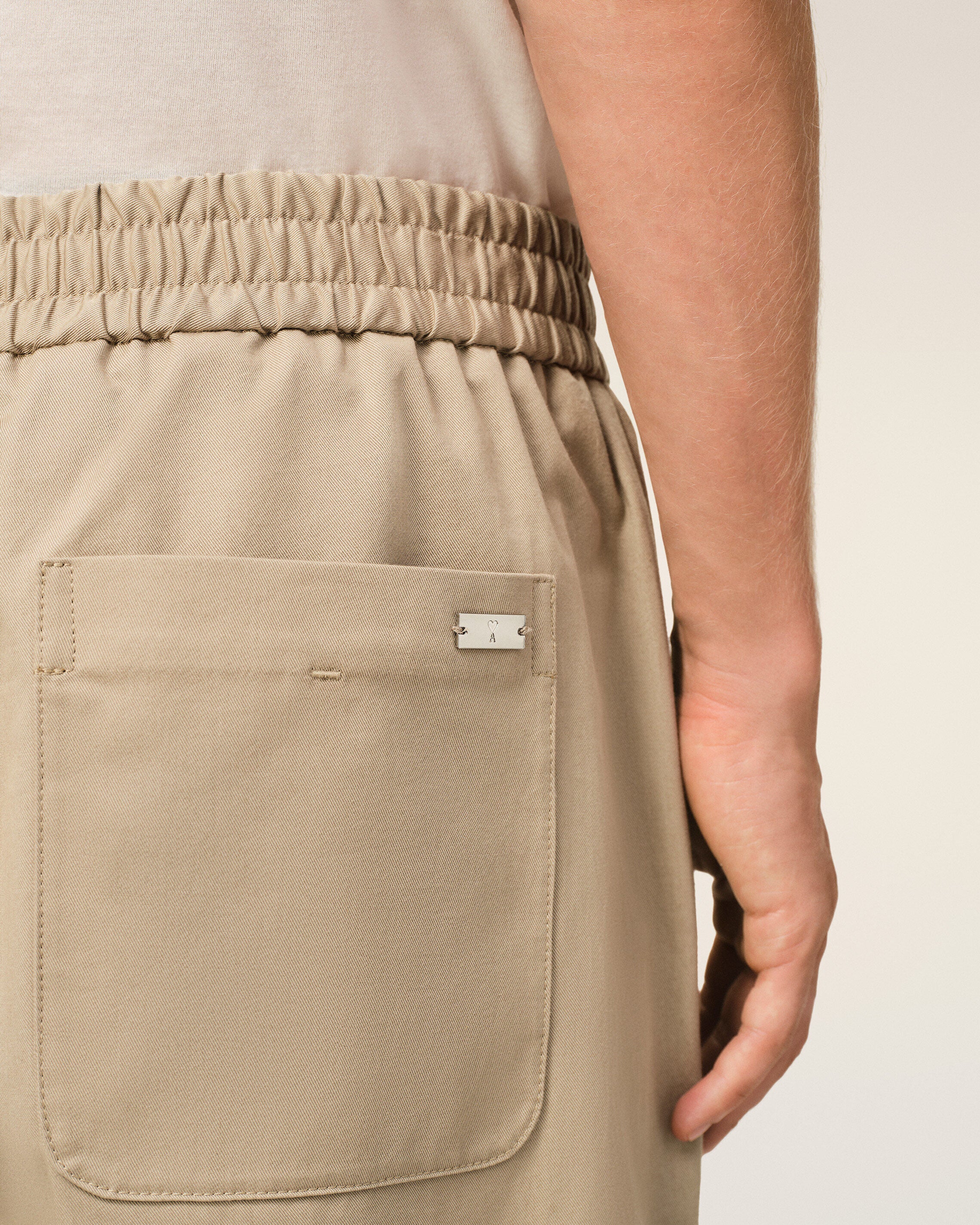 Pantalon Beige Taille Elastiquée en Coton - 5