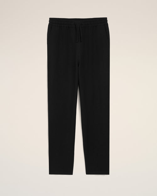 Black Blended Linen Elasticated Waist Trousers - 1 - Ami Paris