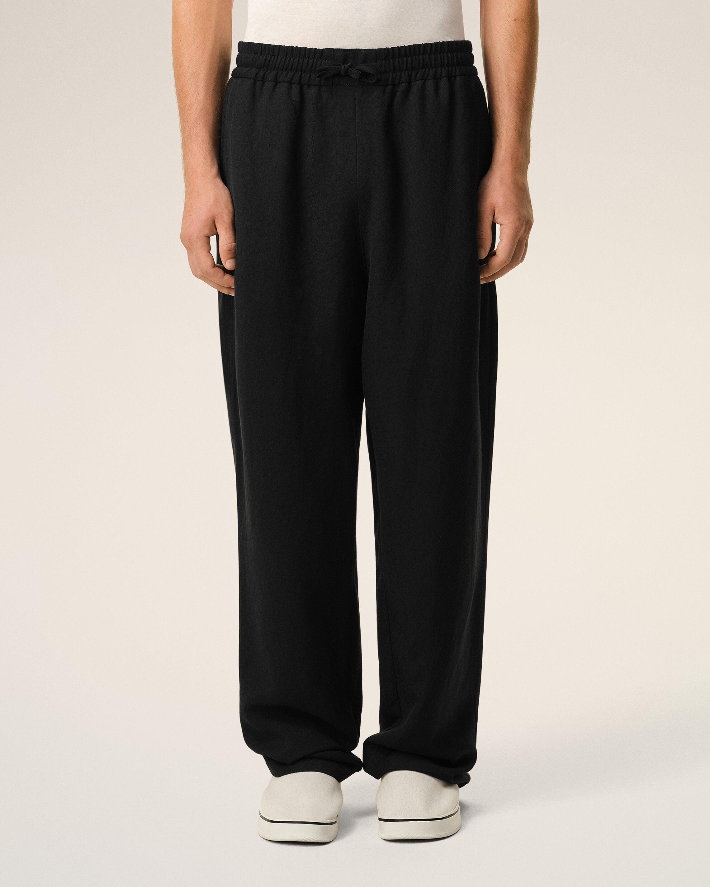 Pantalon Noir Taille Elastiquée en Lin Mélangé - 3