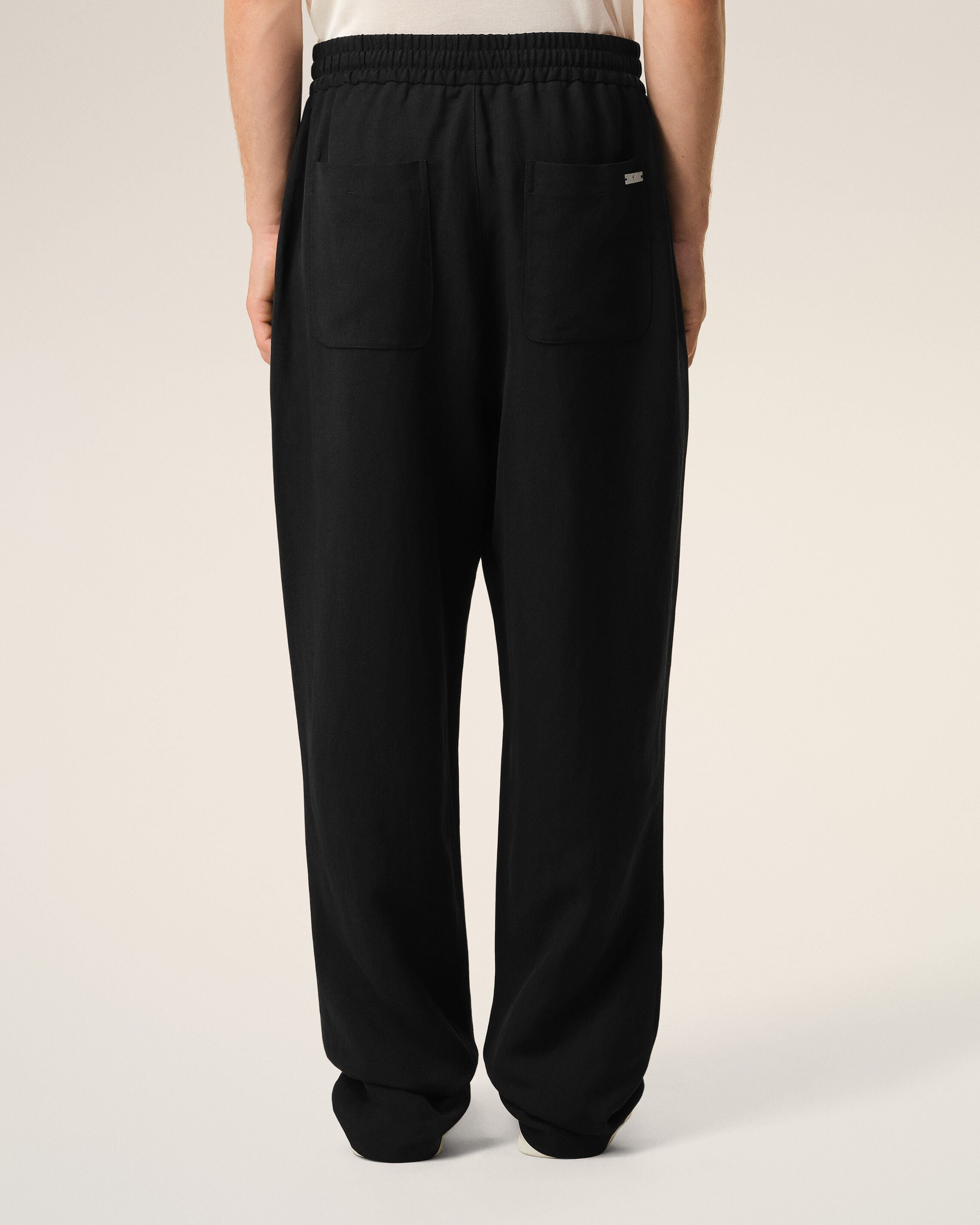 Pantalon Noir Taille Elastiquée en Lin Mélangé - 4