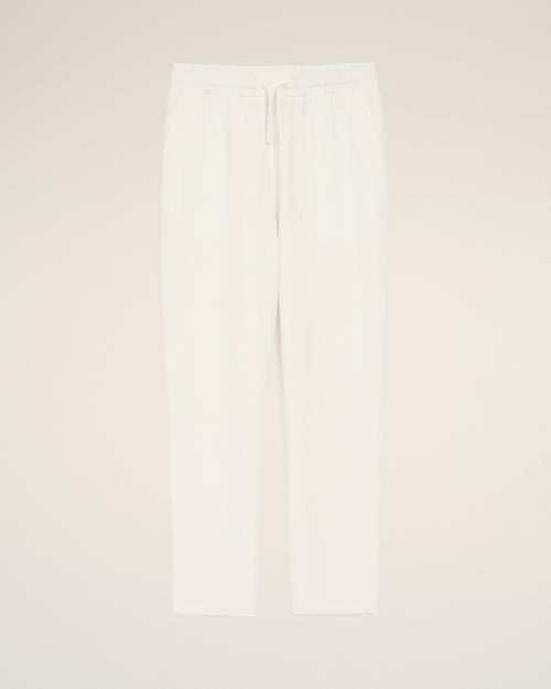 White Blended Linen Elasticated Waist Trousers - 2 - Ami Paris