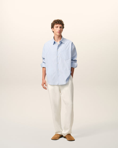 White Blended Linen Elasticated Waist Trousers - 2 - Ami Paris