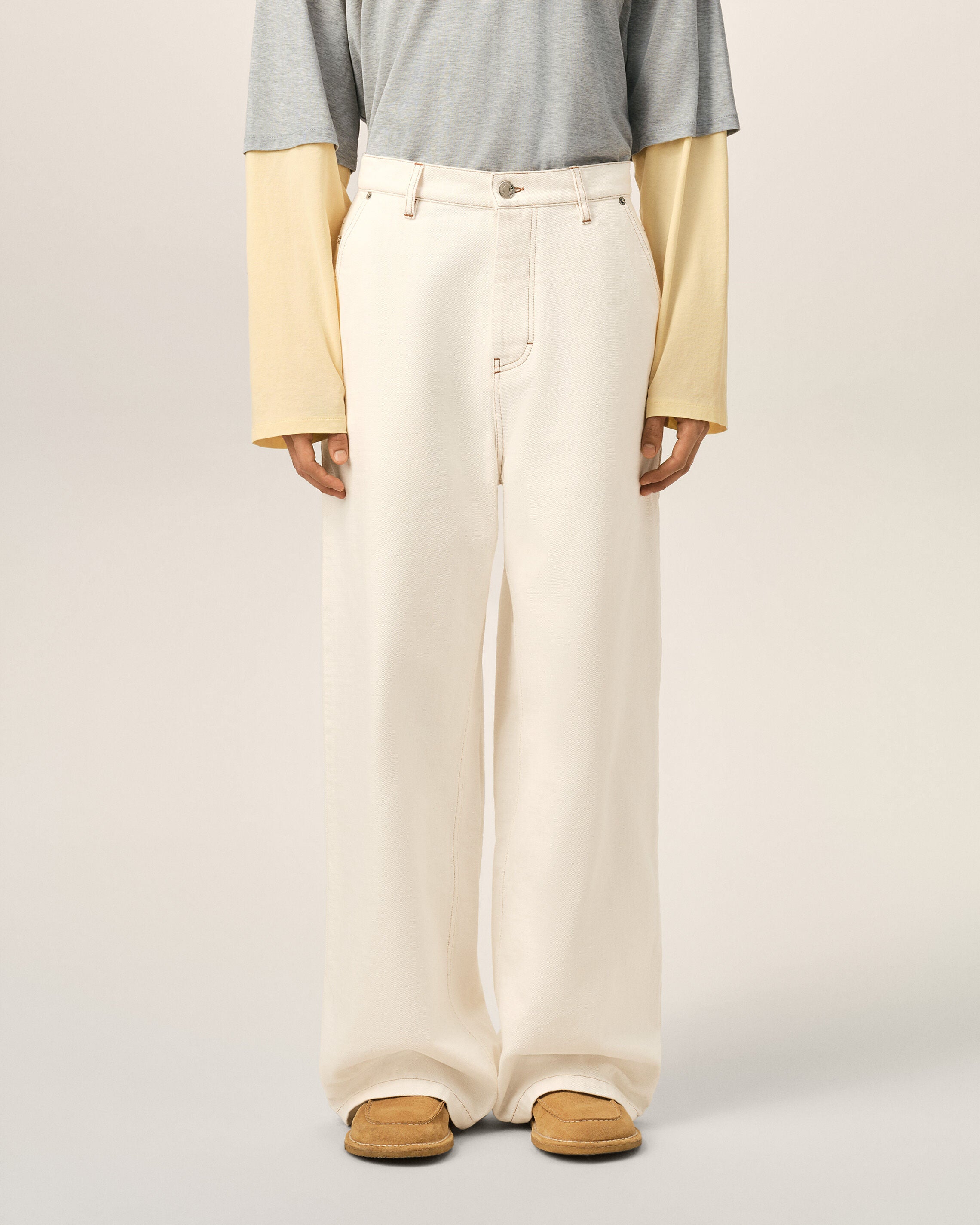 White Cotton Wide Fit Trousers - 3