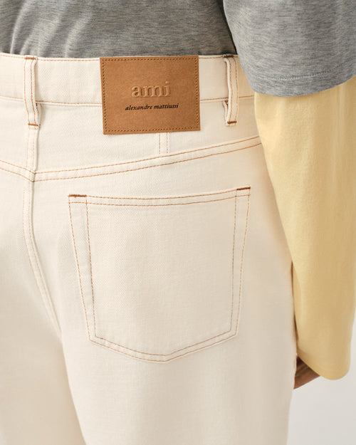White Cotton Wide Fit Trousers - Man - 5 - AMI Paris - Ami Paris