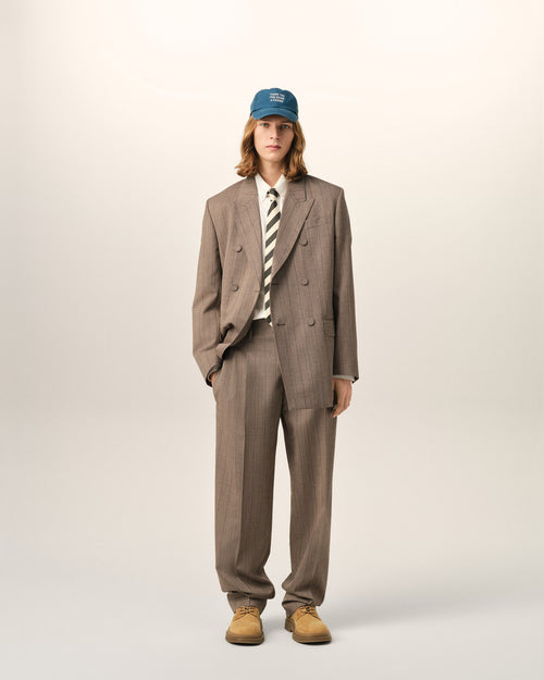 Brown striped wool two-pleats trousers - 1 - Ami Paris