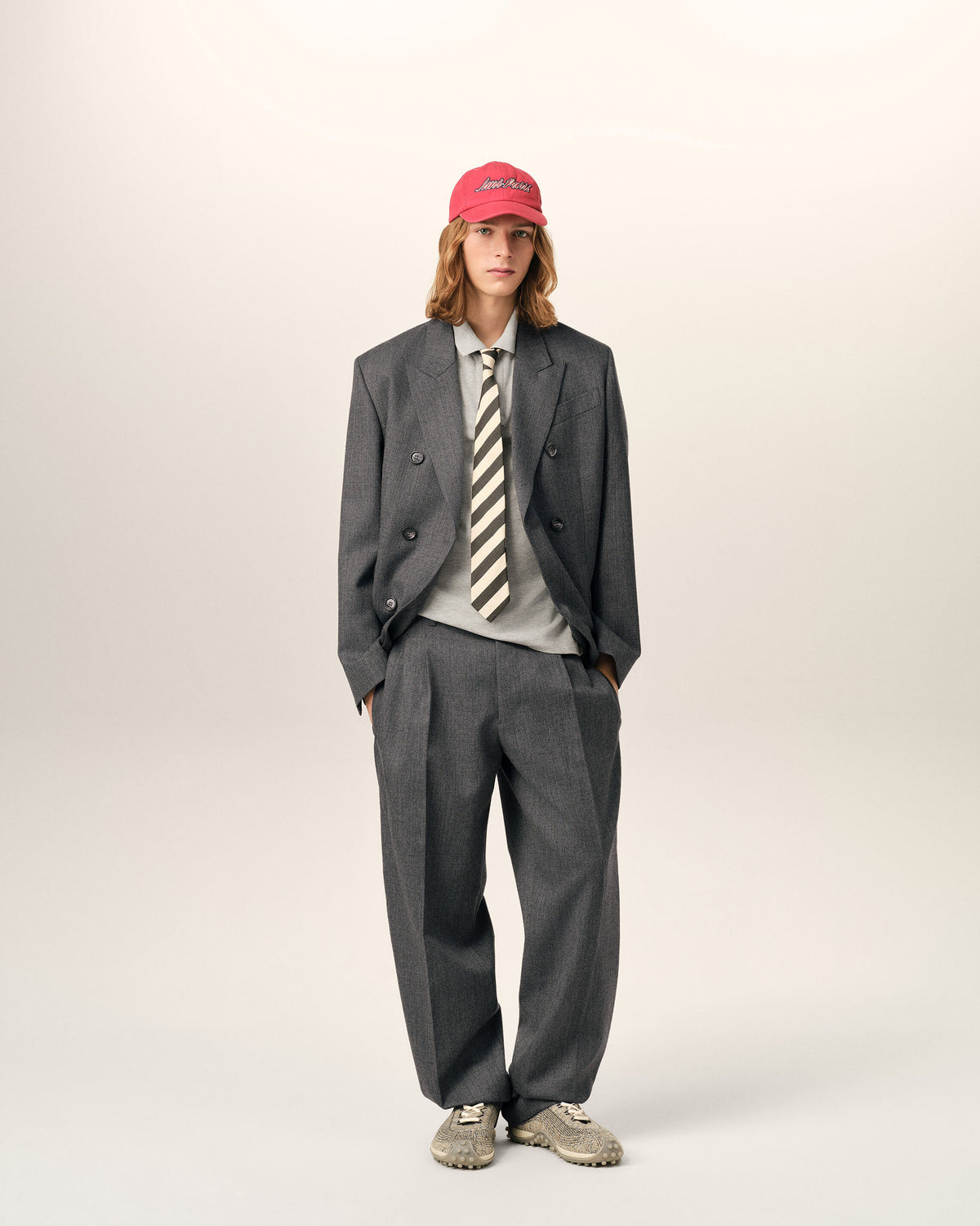 Grey two-pleats wool trousers - 2