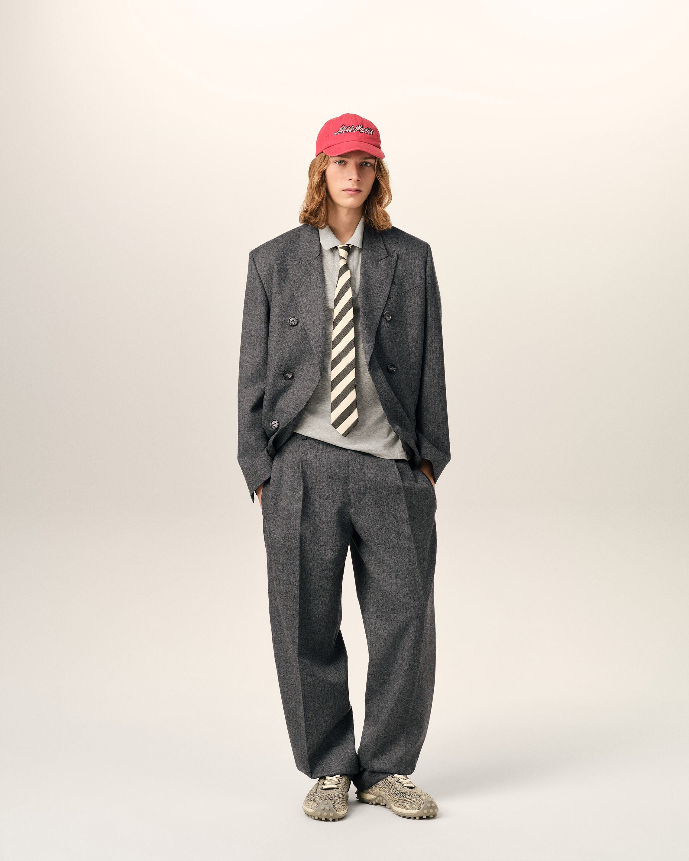 Pantalon gris deux plis en laine - 2