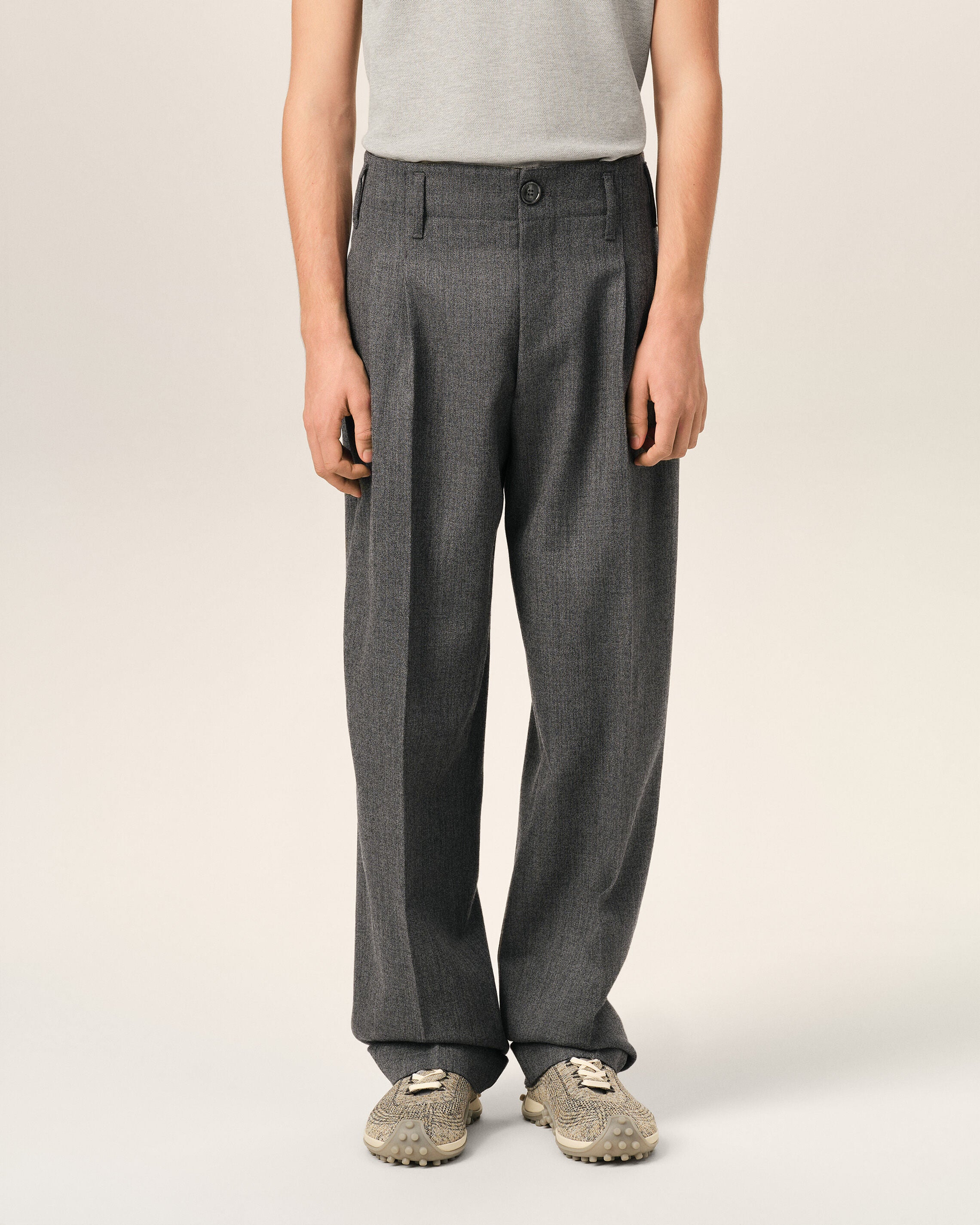 Pantalon gris deux plis en laine - 3