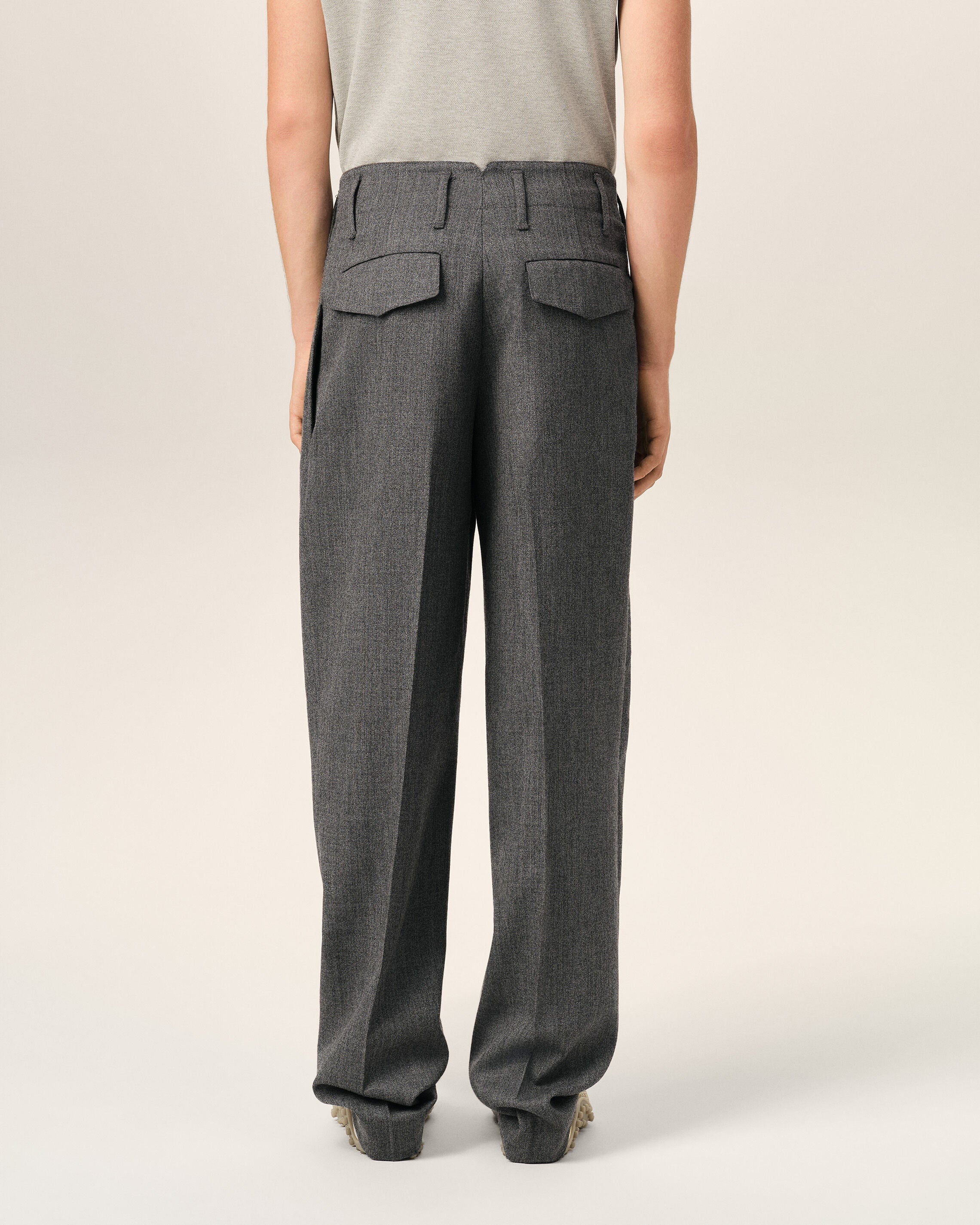 Pantalon gris deux plis en laine - 4