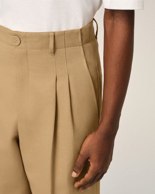 Pantalon beige coupe carotte taille haute en coton et lin - Homme - 5 - AMI Paris - Ami Paris