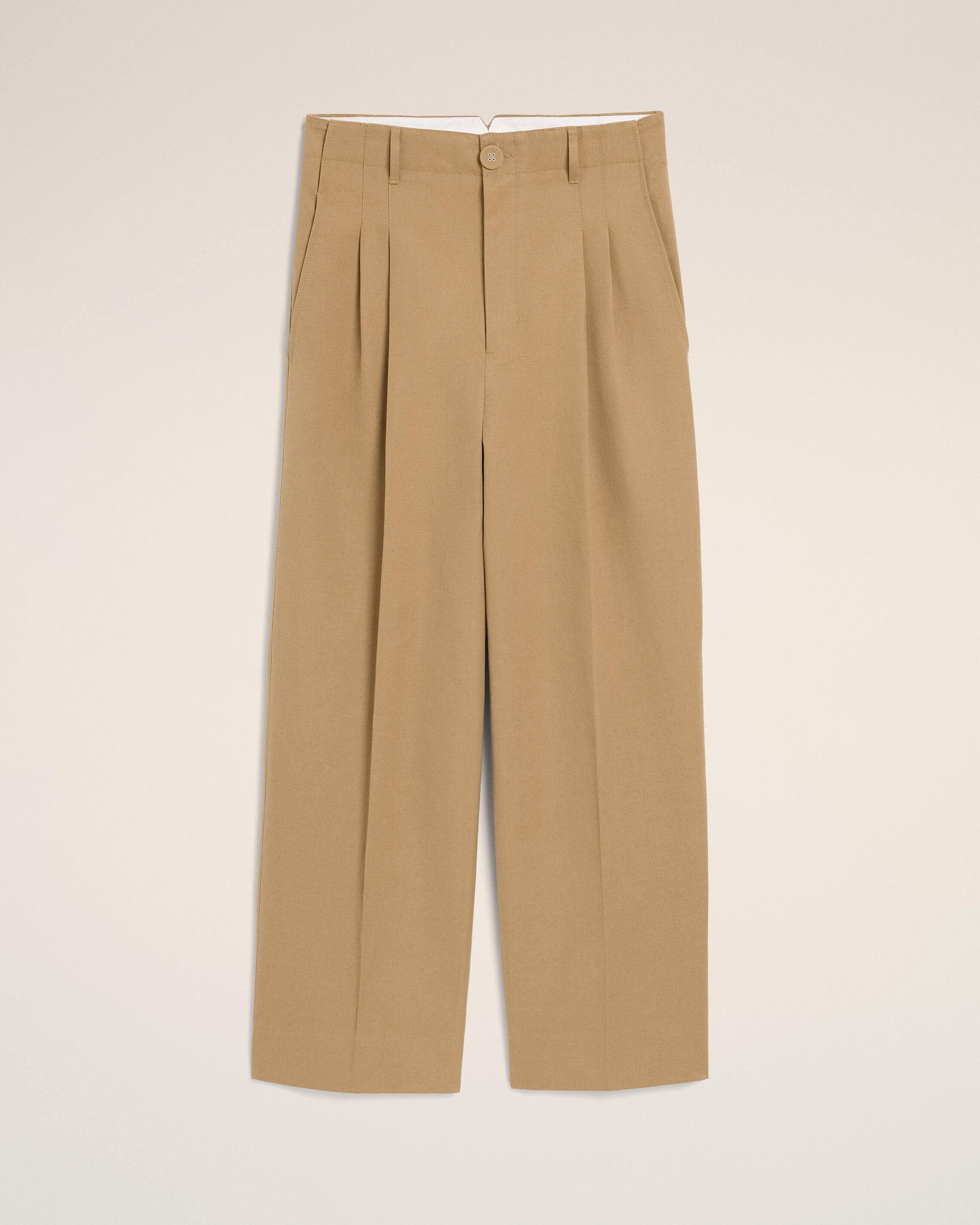 Pantalon beige coupe carotte taille haute en coton et lin - 1