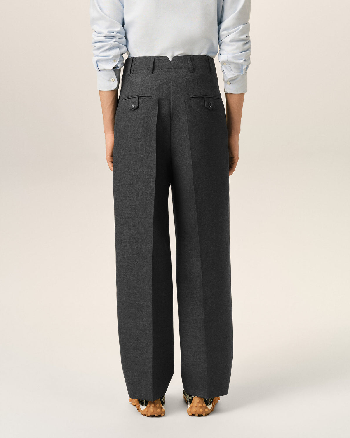 Grey high-waisted carrot-fit wool trousers - 4