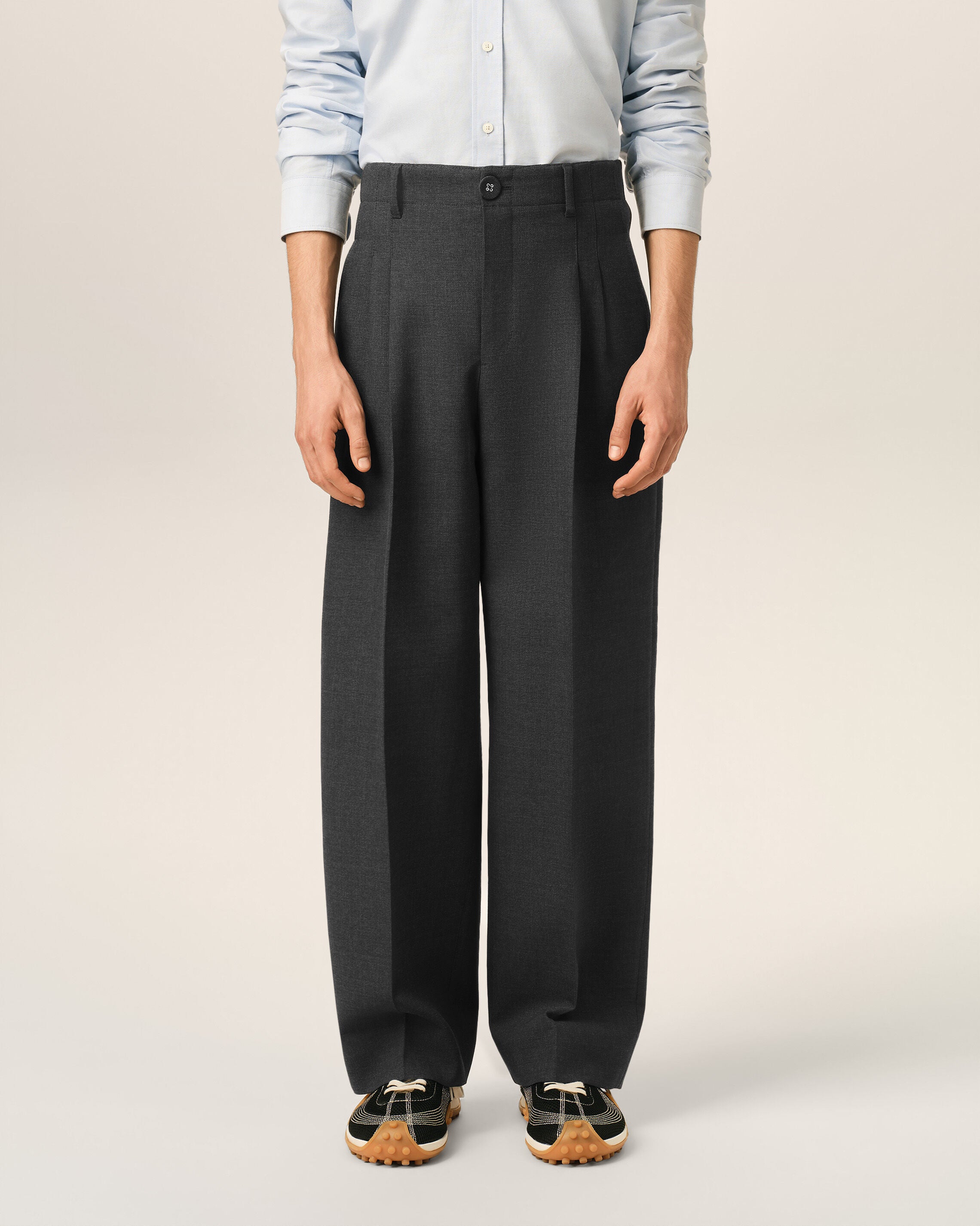 Graue High-Waist-Hose im Carrot-Fit aus Wolle - 3