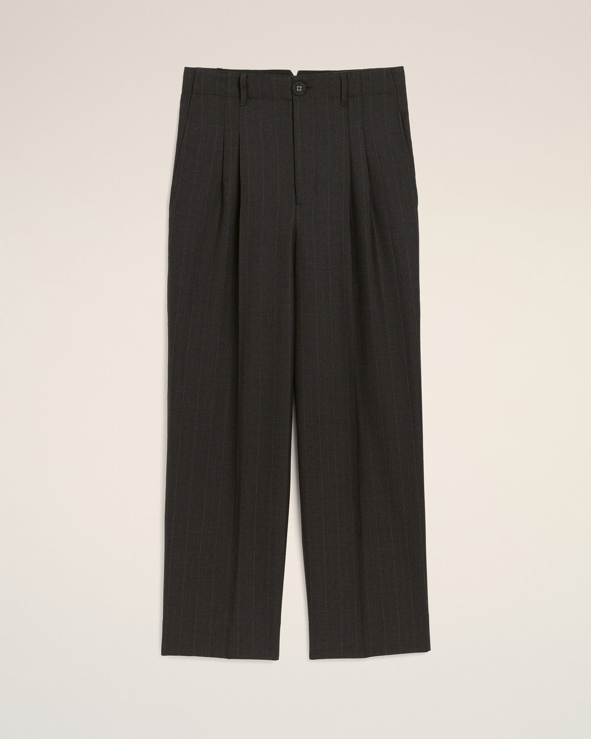 Grey high-waisted carrot-fit striped wool trousers - 1