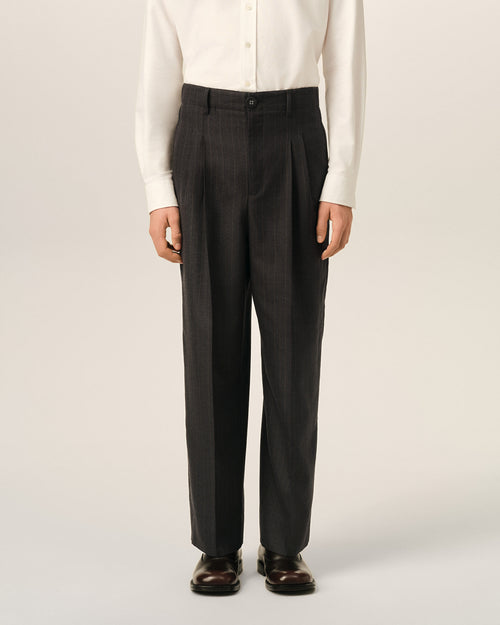 Grey high-waisted carrot-fit striped wool trousers - Man - 3 - AMI Paris - Ami Paris
