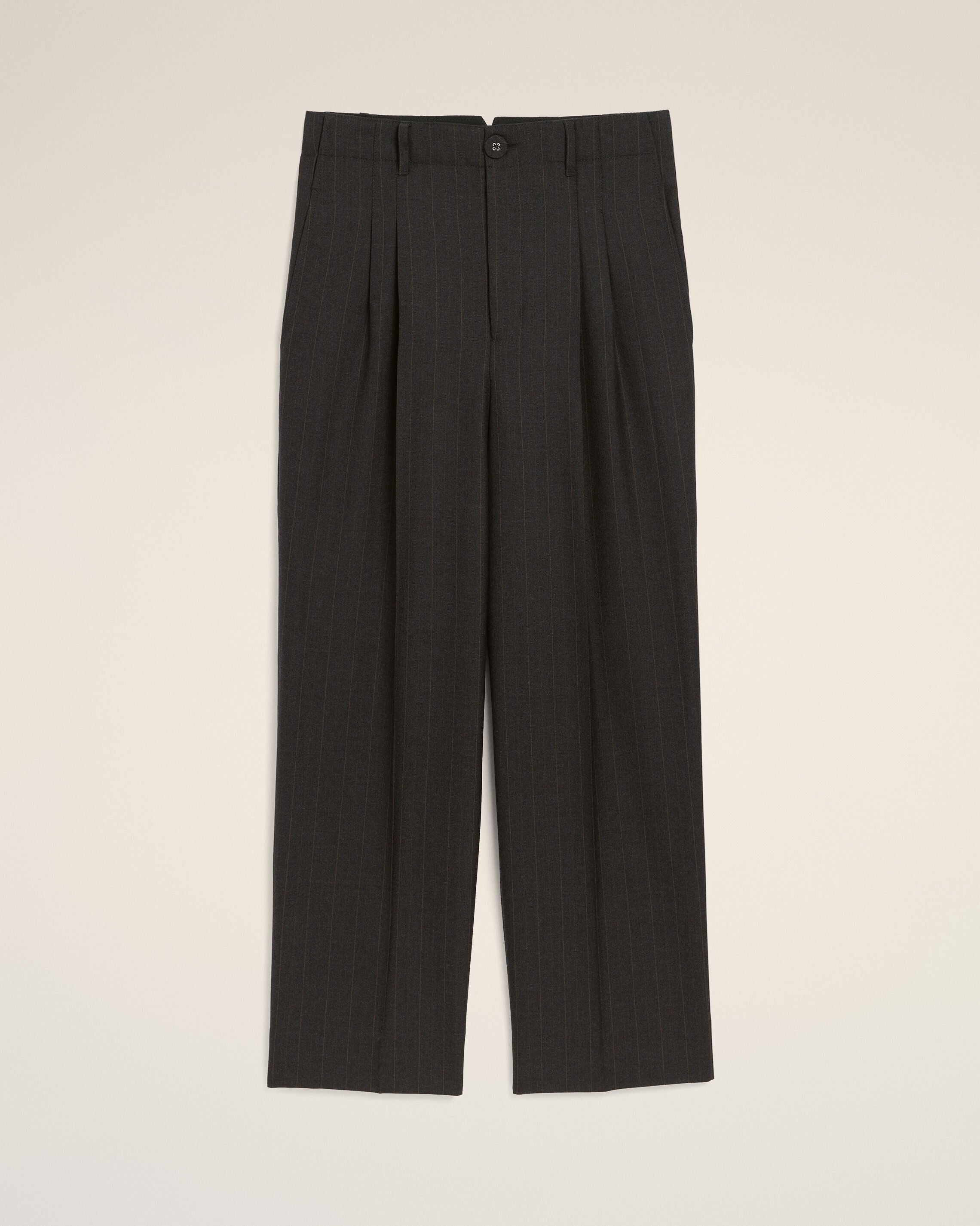 Grey high-waisted carrot-fit striped wool trousers - 1