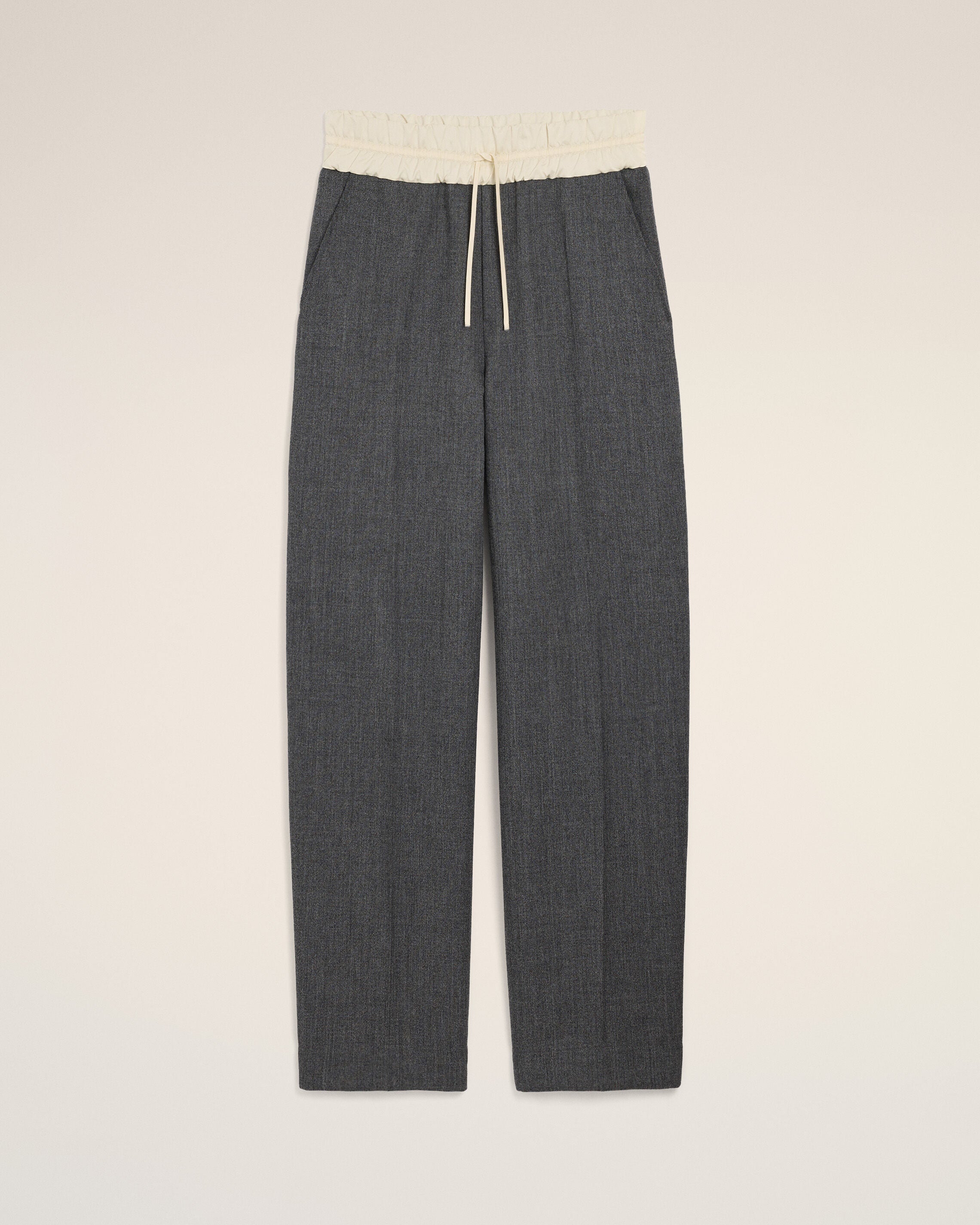 Grey elasticated-waist wool and satin trousers - 1