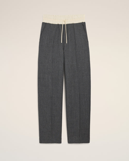 Grey elasticated-waist wool and satin trousers - Man - 1 - AMI Paris - Ami Paris