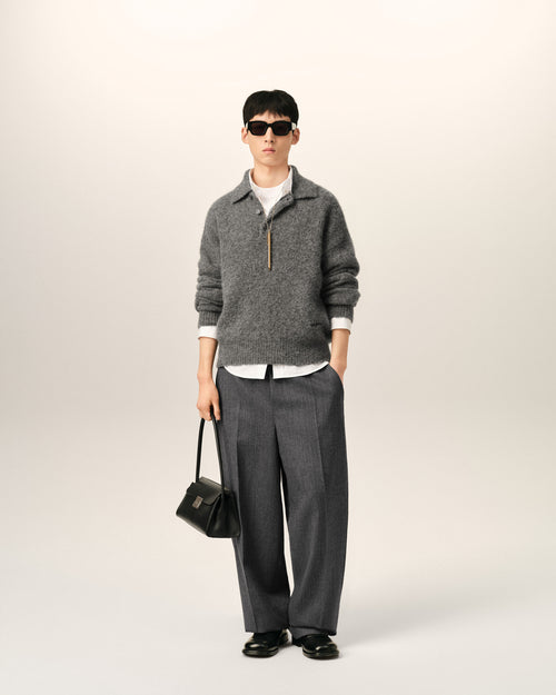 Grey elasticated-waist wool and satin trousers - Man - 2 - AMI Paris - Ami Paris