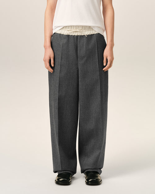 Grey elasticated-waist wool and satin trousers - Man - 3 - AMI Paris - Ami Paris