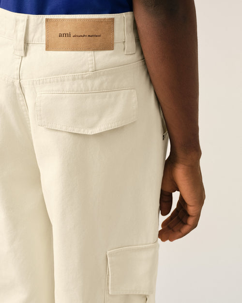 White baggy-fit cargo cotton trousers - Man - 5 - AMI Paris - Ami Paris