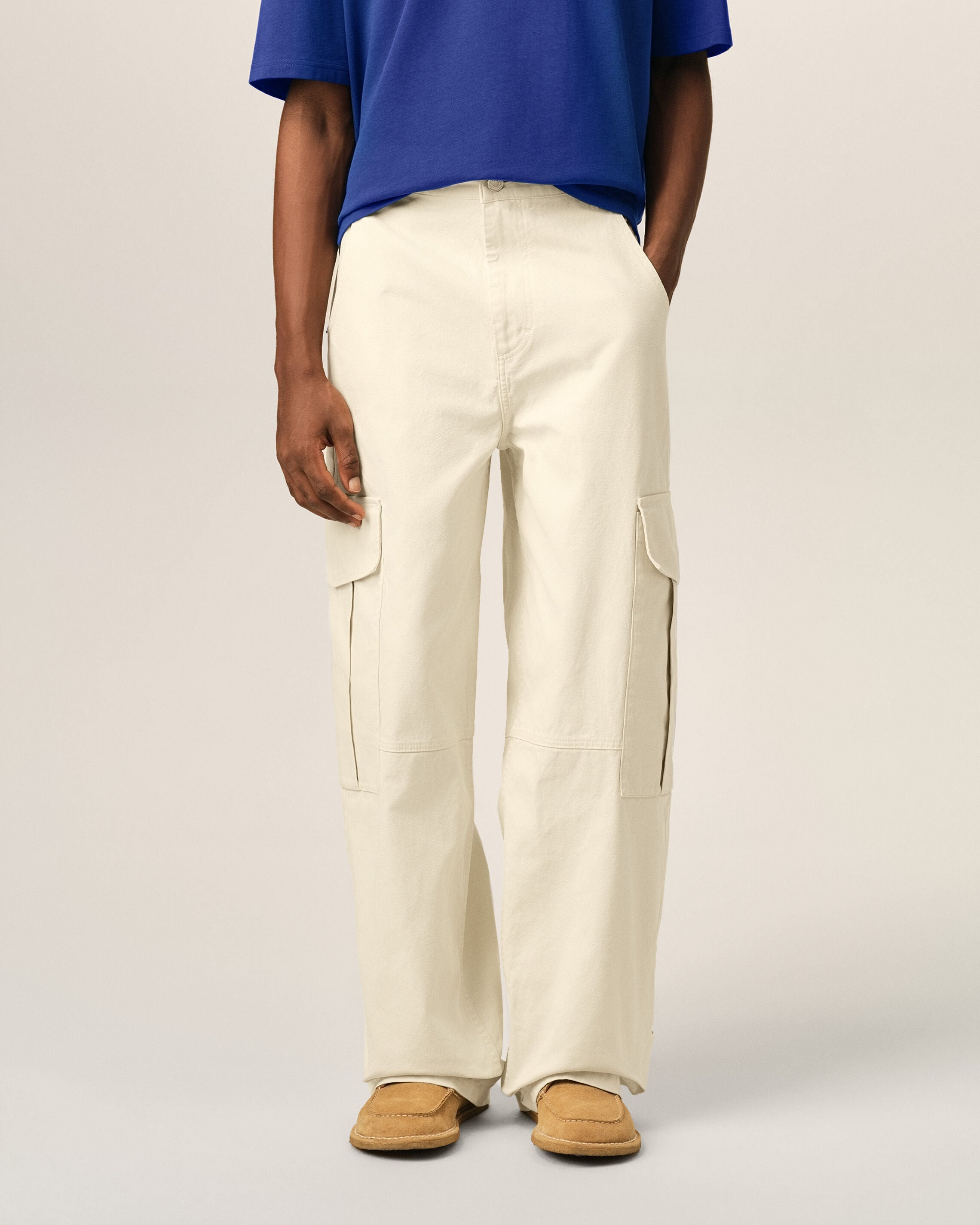 White baggy-fit cargo cotton trousers - 3