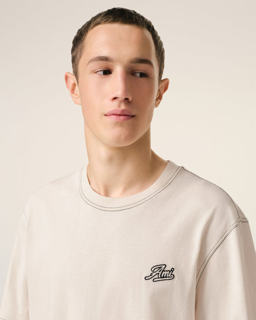 Beige Cotton Ami Signature T-Shirt - 4 - Ami Paris