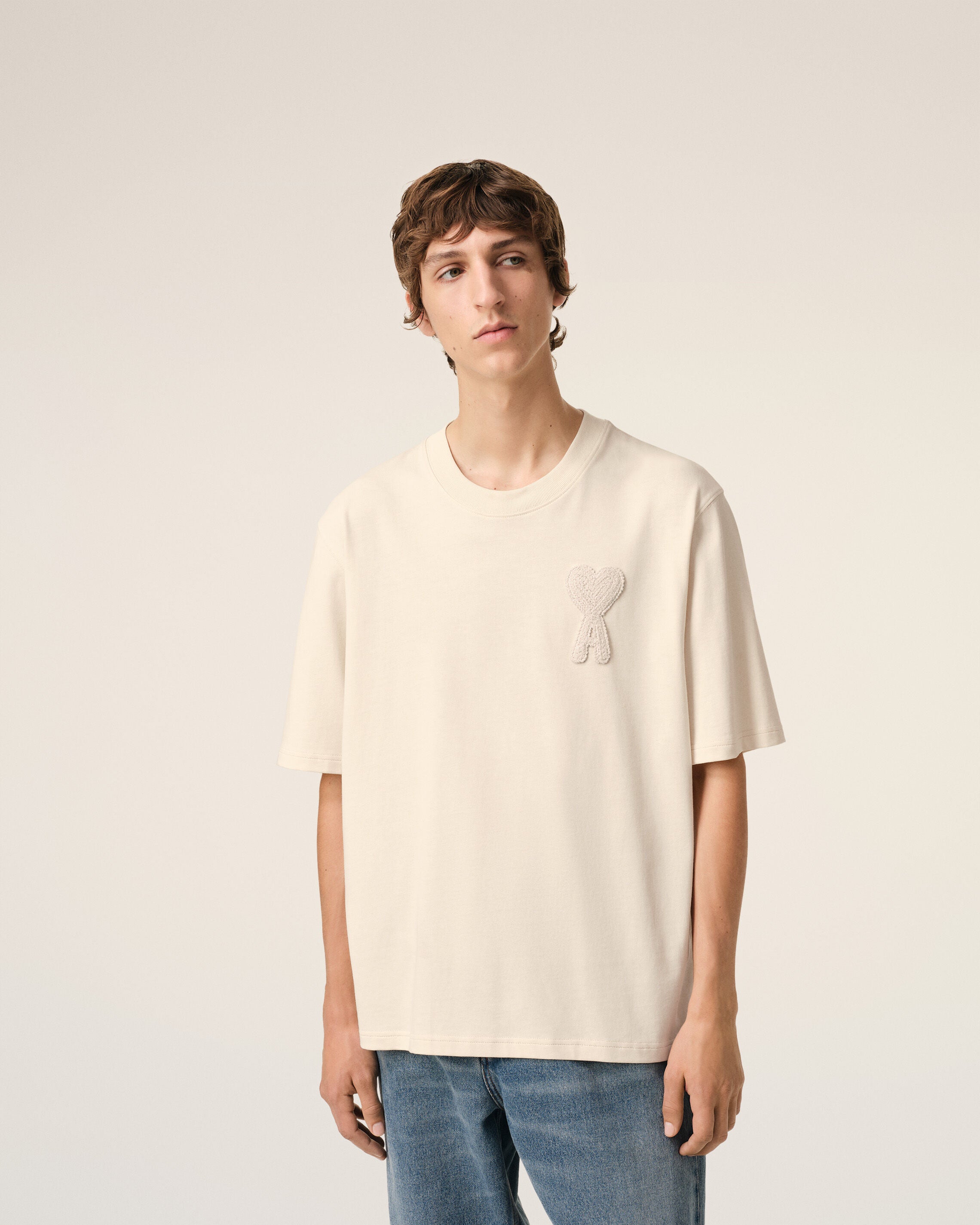 WHITE CREAM Ami de Coeur Patch T-shirt | AMI PARIS